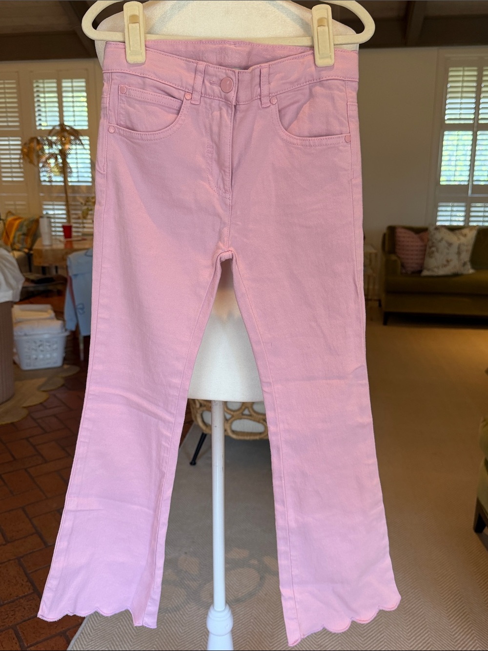 Stella McCartney - Kids Pink Scalloped Trim Denim Jeans - Size: 8Y